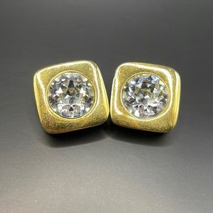 LANVIN Vintage Gold & Crystal Costume Clip-On Earrings